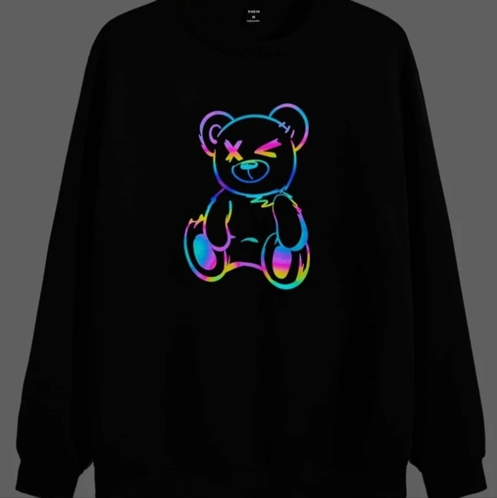 Reflective rainbow bear winking black sweatshirt sweater unisex multicolor